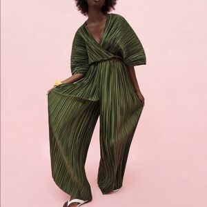 Zara Olive Green Wide Leg Jumpsuit